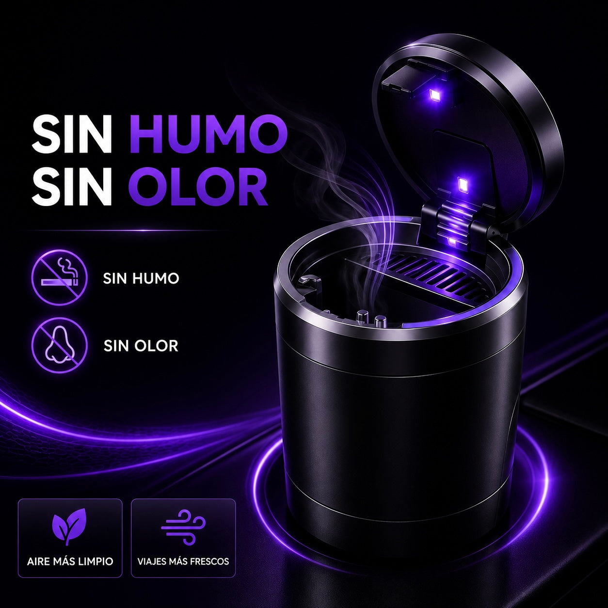 Cenicero Premium para Coche con Luz LED – Sin Humo y Sin Olor